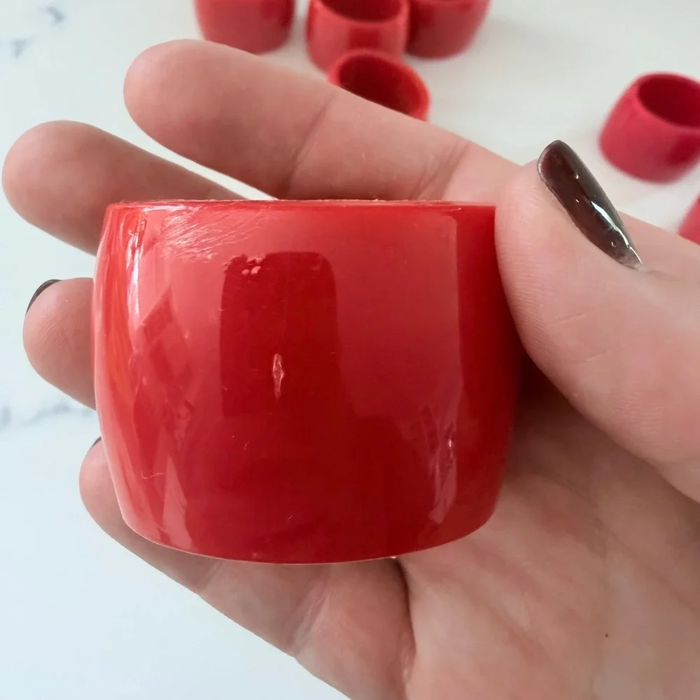 Vintage Red Acrylic Napkin Rings Set of 7 Chunky Plastic Barrel Table Decor